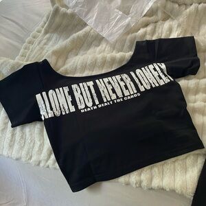 Cloonee “Alone But Never Lonely" Cropped Off-The-Shoulder Top